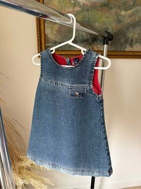 GAP Blue Denim Jumper Dress with Red Lining - Girls